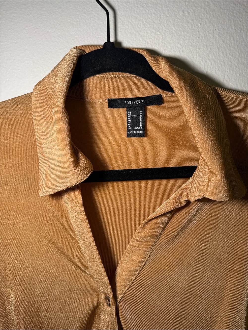 Forever 21 Tan Ruched Drawstring Button-Down Top - Picture 3 of 5